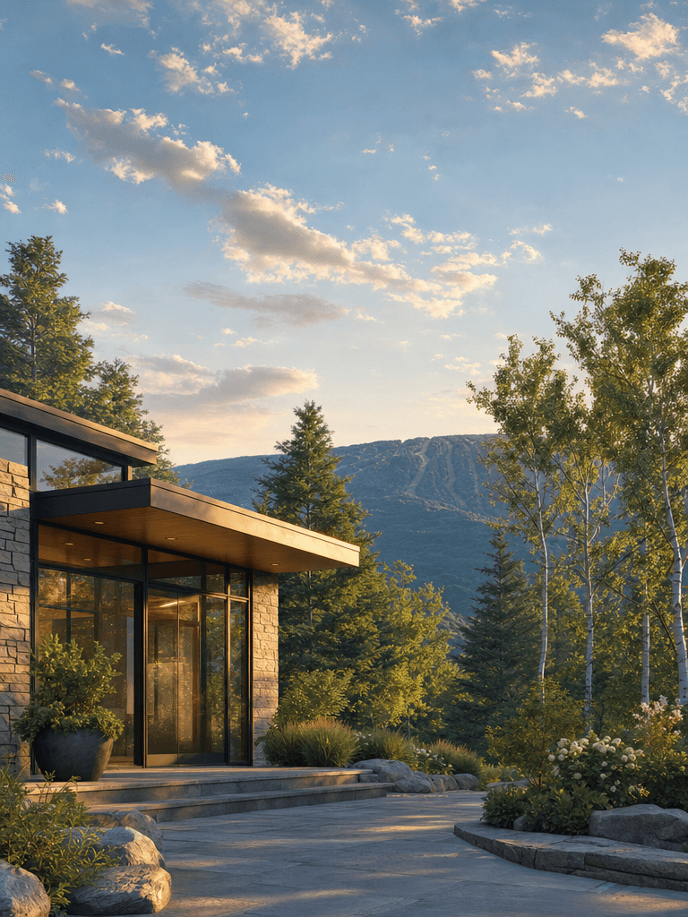 Modern commercial property beneath Blue Mountain